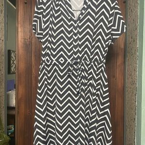 Robert Louis Black and White Polka Dot Chevron Top